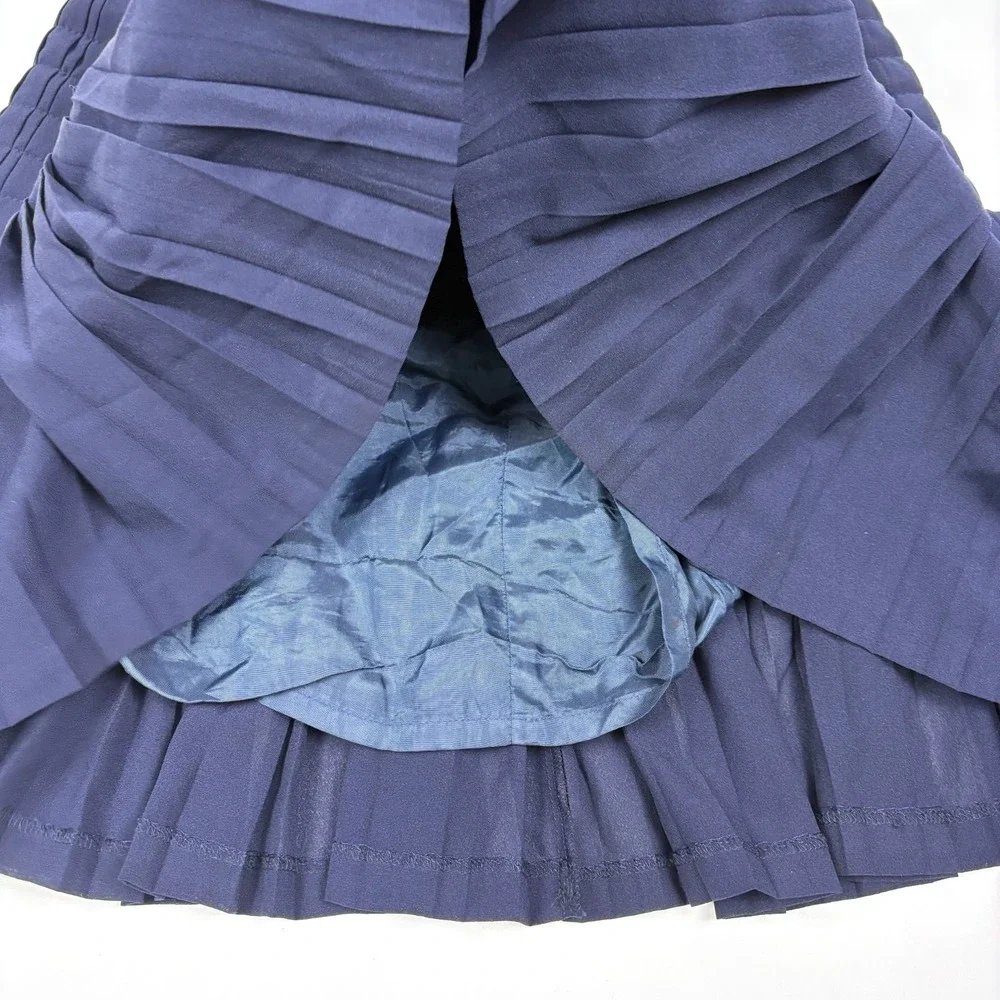 J Crew Pleated Drop Waist Mini Skirt Womens Sz 4 Navy Blue Preppy Tennis Academa